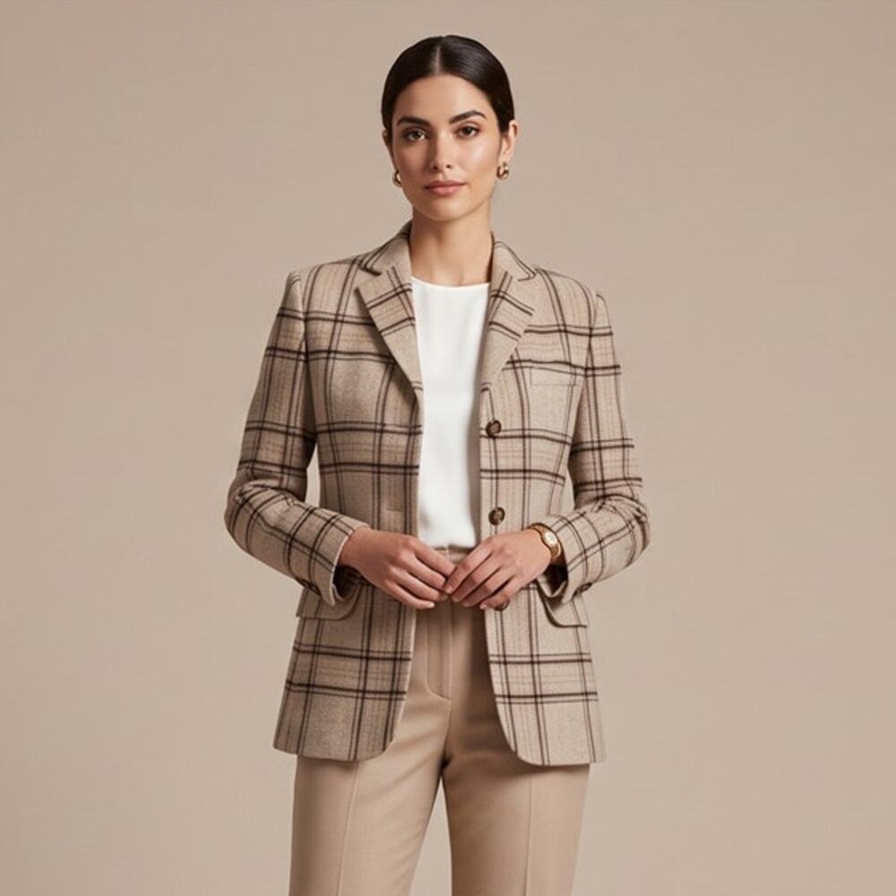 L.L. Bean NWOT Plaid Wool Cashmere Blazer Jacket Academia Cottagecore Size 4